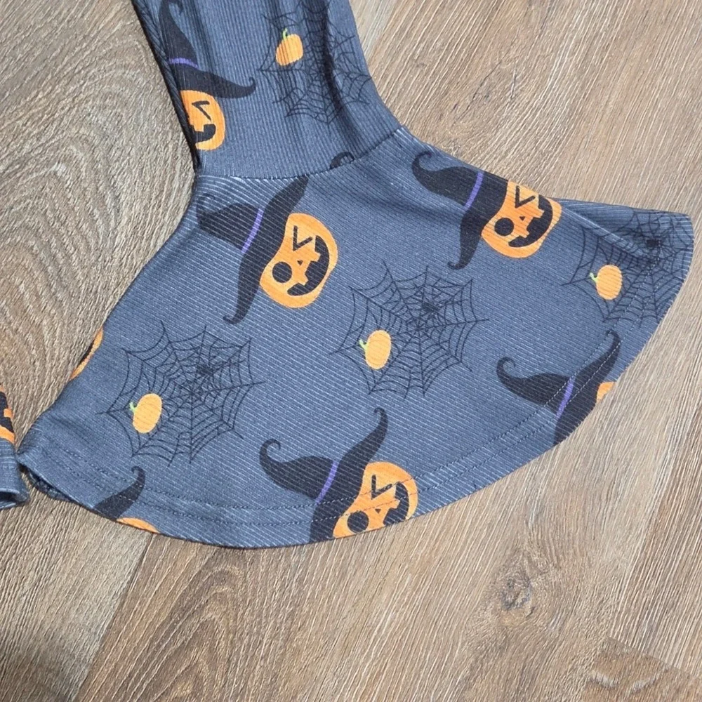Halloween Jack-O-Lantern Witch Hat Bell Bottom Jumpsuit Grey Girls Size 120
